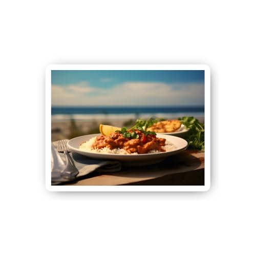 2 (Pieces) 3" and 5" Curry and Rice at The Beach Sticker, Waterproof Vinyl Decals for Many Purpose Like Cars, Trucks, Laptops, Phones, Windows and More