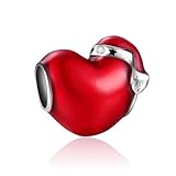 Alstade Santa Hat Heart Charm 925 Sterling Silver Charms fits Bracelets and Necklace Pendant Bead Charms Jewelry Present for Women Family Friends