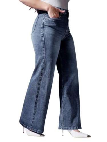 Image of Miss Chase A+ Women's Wide-Leg High Rise Regular-Length Stretchable Denim Jeans
