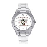 U.S. Fireman Red Line Flag Classic Wrist Watches for Men Casual Business Dress Watch with Stainless Steel Band Work Party
