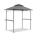 COBANA Grill Gazebo 8’x 5’ Outdoor Patio Backyard BBQ Grill Shelter Double Tiered Soft Canopy Top with Steel Frame and Bar Counters, Gray