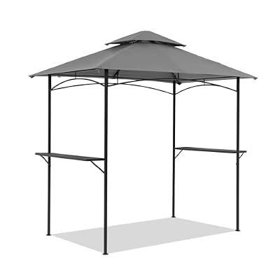 COBANA Grill Gazebo 8’x 5’ Outdoor Patio Backyard BBQ Grill Shelter Double Tiered Soft Canopy Top with Steel Frame and Bar Counters, Gray