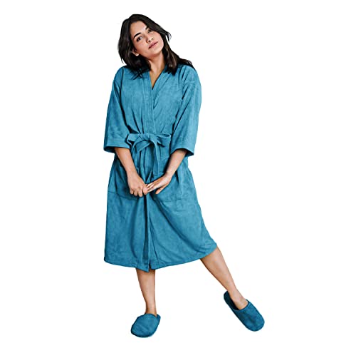 Image of Sassoon Venir Microfiber Bathrobe with Slippers for Men & Women, Unisex Luxury Bathrobe Towel, Spa Robe Combed (Pack of 1) - Peacock Color