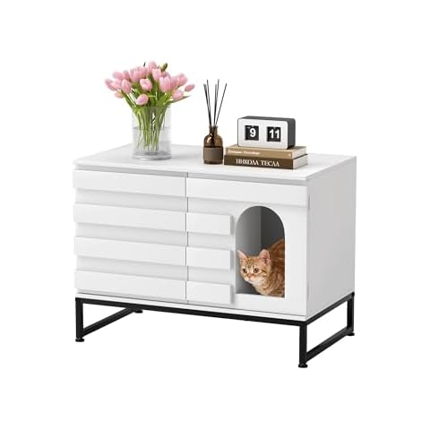 Cat Litter Box Enclosure, Hidden Litter Box Furniture with Removable Divider, Dog Proof Litter Box Cabinet Indoor Cat House, End Table, Fit Most of Litter Box 31.4 x 23.6 x17.7 Inches White Cover