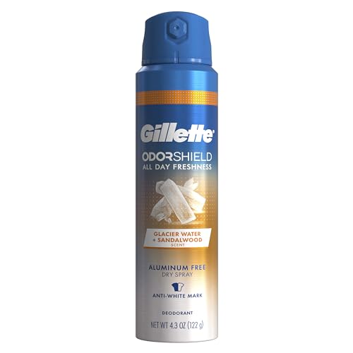 Gillette Aluminum Free Deodorant for Men, Dry Spray, Glacier Water, 4.3oz (Pack of 3)
