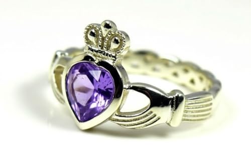 Image of Choose Your Color Natural Gemstone Irish Claddagh Silver Ring Friendship Love 55 Carat Brand Size 5 to 12
