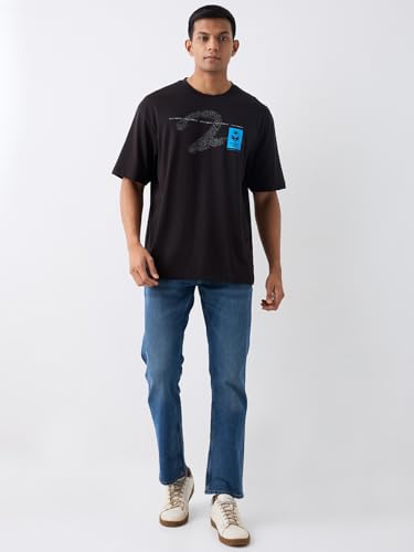 Image of Spykar Men's Oversized Round Neck Half Sleeve Solid Casual T-Shirt