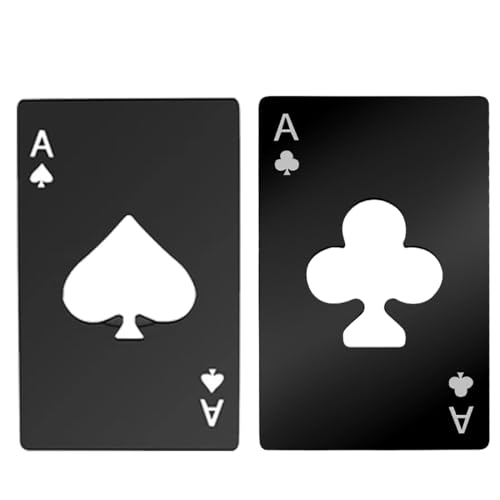 YAPKOLV 2 Pezzi Apribottiglie in Acciaio Inox, Apribottiglie a Forma di Carte da Poker, Asso di Picche e Asso di Fiori per Birra, Perfetto per Feste in Casa e Bar (Nero)