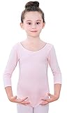 Soudittur Ballet Dance Top Long Sleeve Girls Leotards Pink Bodysuit for Toddler 6-8Y