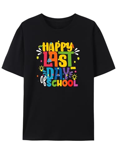 FLORENCE IISA Happy Last Day of School Shirt Women Teachers Students End of Year Graduation Summer Vacation T-Shirt (S4Black,M)