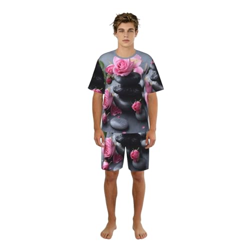 Pyjama élégant pour homme imprimé roses et pierres, le prestige de la nuit
