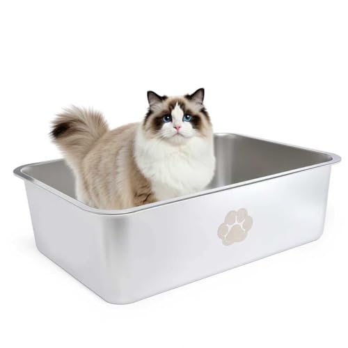XXL Katzenklo,Großes Katzentoilette 50 * 35 * 25 cm Niemals Gerüche, Rostfrei, Antihaft Glatte Oberfläche (50 * 35 * 15 cm)