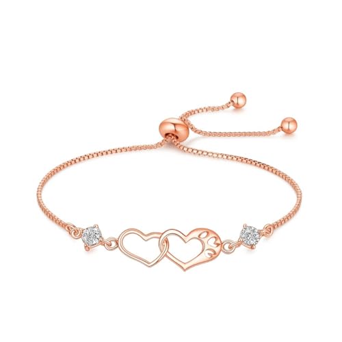 Image of Nilu's Collection Double Heart Shape Cubic Zirconia Charm Bracelet, Love Bracelet for Women and Girls, Valentine's Day Gift