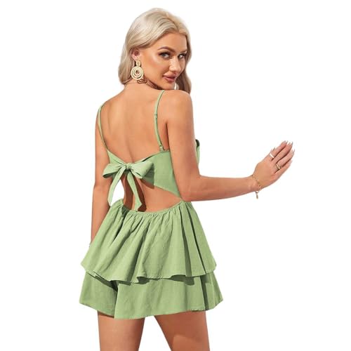 Image of utcoco Womens 2025 Summer Casual Spaghetti Strap Mini Dress Bow Tie Back Cut Out Tiered A-Line Boho Sundress