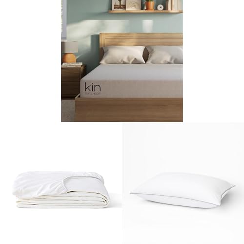 Image of Tuft & Needle Kin Medium Firm 10 inch Twin Adaptive Foam Mattress in a Box + Twin Waterproof Mattress Protector + 2 Standard Down Alternative Pillows