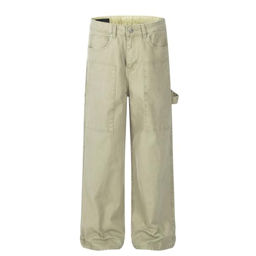 Jeans Pants Trouser Denim Trendy Street Washed Grinding Fading Loose Multi Pocket Commuter Casual Straight Tube