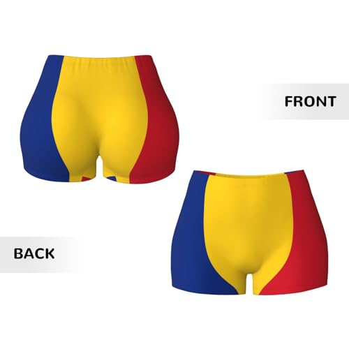 Flag of Romania Pattern Sports Shorts, high Elastic Slim Fitness Pants, Suitable for Yoga/Leisure/Daily wear3