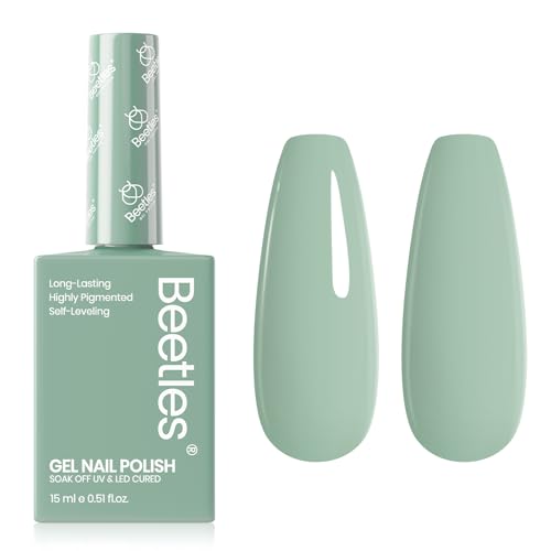 Beetles Sage Green Gel Polish - Misty Sage 15ML/0.51Fl Oz, Green Gel Nail Polish, Soak Off UV LED Lamp Pastel Nails Art, Long-Lasting Manicure Salon Home Easter Spring St Patricks Day Nails