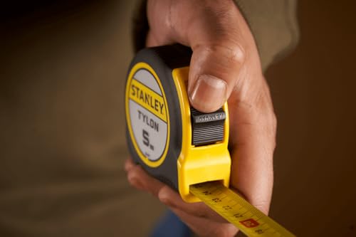 Stanley 0-30-697 mesure Tylon 5m x 19mm - Boitier Ergonomique Bi matière - Ruban en Acier Laqué - Crochet 2 Rivets - Position du Zéro Réel - Agrafe pour Port À La Ceinture, multicolore