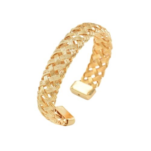 Pulsera tejida gruesa de metal baño oro 18K miniatura 1