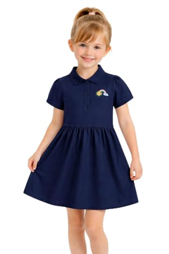 Image of HILEELANG Girls Polo Dress Cotton Short Sleeve Summer Casual School Uniform Dress for Toddler Little Girls 2-8 Years