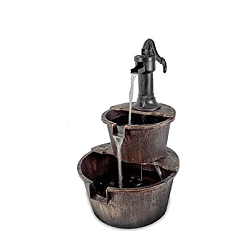 Outdoor Garden Water Fountain 2 Tier Garden Water Barrel Fountain Pump Cascade Patio Deck Outdoor Ornament Floor-Standing Waterfalls Fountains for Home Yard Decoration