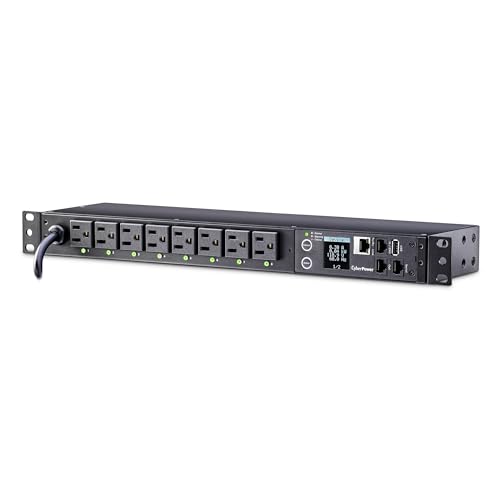 Image of CyberPower PDU41001 Switched PDU, 100-120V /15A (Derated to 12A), 8 Outlets, 1U Rackmount | Switched Network-Managed 1u Pdu, 8 Nema 5-15r Outlets, 12 Ft Cord, LCD, Snmp, 3-Yr Warranty