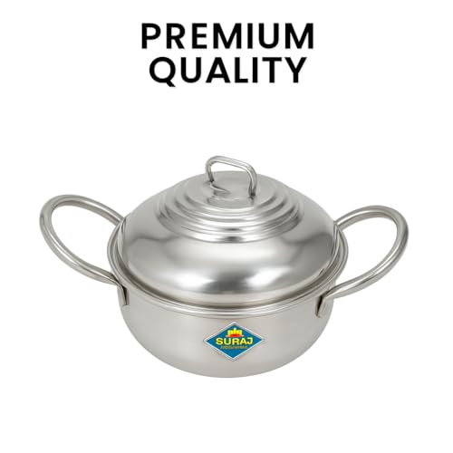 Image of NOVA Kart Stainless Steel Handi with Lid | Double Handle Tope /Patila for Cooking | Heavy Gauge Steel Cookware for Kitchen, Gas & Induction Compatible | Multipurpose Serving & Cooking Handi inch