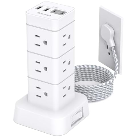 Surge Protector Power Strip Tower, 12 Outlets 4 USB (2 USB C) Desktop Charging Station for Multiple Devices, 6Ft Flat Plug Extension Cord with Multiple Outlets, Home Office College Dorm Essentials Cover