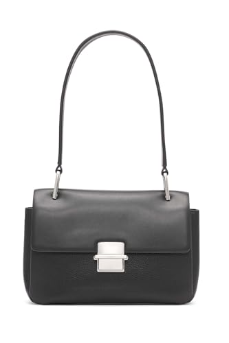Calvin Klein Clove Triple Compartment Flap Shoulder Bag, Black/Silver, One Size