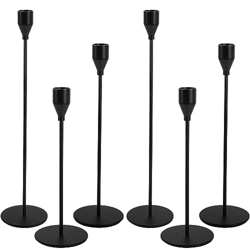 Lot de 6 Bougeoirs Cônes Noirs,Support de Bougie Métal,Compatibles avec Bougies Coniques de 3/4 Pouces D'épaisseur, Décorations de Bougeoirs de Table Noir...