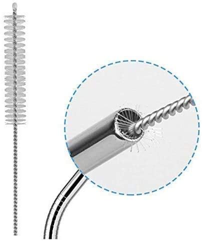 Image of E-COSMOS Reusable Stainless Steel Straws for Drinking with Brushes 8.5 Inches BPA-Free Metal, Thick, Long (2 Bent + 2 Straight +1 Brush)