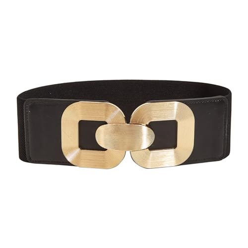 Elegant Waist Belts for Jeans Pants Oversize Buckle Wide Belt Girls Body Jewelry Stretchy Waist Chain Black, 68cm long