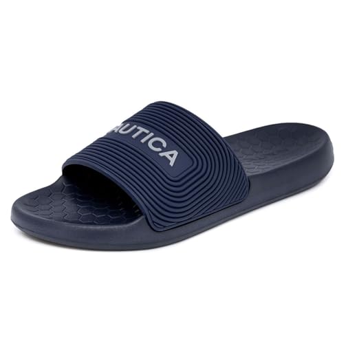 Image of Nautica Men's Slide Sandals – Comfortable Slip-On Pool & Beach Shoes with Cushioned Footbed for Casual Wear, Navy-asti, 7 UK