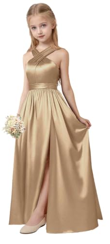 Floiuoe Belt Flower Girl Dresses with Split s Pleat Ruffle Junior Bridesmaid Gowns for Wedding 2025 Champagne LJ032, US11