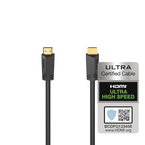 Hama HDMI Kabel 5 Meter Ultra High Speed (Monitorkabel 4K / 8K, 48 Gbit/s, UHD Bildschirmkabel mit eARC, Ethernet, HDR, Knickschutz, 120 Hz/60 Hz) 5m