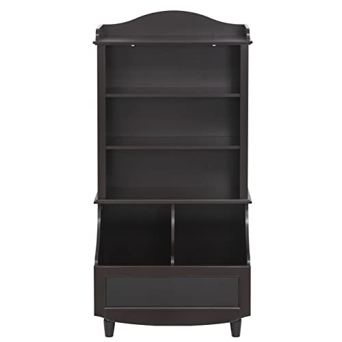 Utex Kids Toy Storage With Bookcase, Kids Bookcase With Blackboard And Cubbies, Open Kids Bookshelf And Toy Organizer Cabinet, Kids Bookshelves Display Stand For Toddlers,Espresso #TOP6