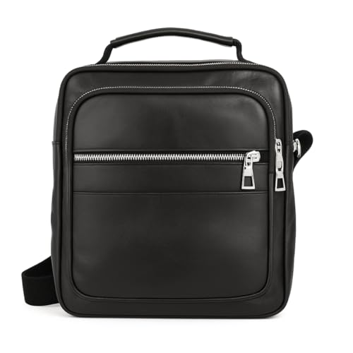 Bolsa Transversal Masculina Couro Resistente com Vários Bolsos Tiracolo Ombro Alça Ajustável (Preto)