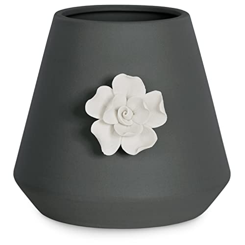 Ameliahome Macetero De Cerámica, Diseño Floral, Color Negro Ameliahome Macetero De Cerámica, Diseño Floral, Color Negro