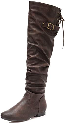 Image of DREAM PAIRS Women's Over The Knee Flats Slouch Thigh Boots