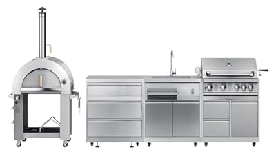 KoolMore Outdoor Kitchen Series Modular Kitchen with a Dual Fuel Pizza Oven, 3 Drawer Cabinet, Sink, 30 in. BBQ Grill and Cabinet in Stainless-Steel (KM-OKSKIT-CONFIG103)