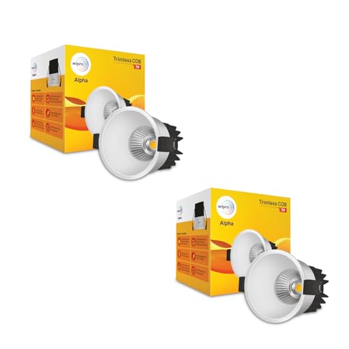 Image of wipro 7 Watt Alpha Trimless COB | Warm White (2700K) | Aluminium PDC Heat Sink | Sharp Beam Angle with Reflector for Home, Office and Store Cabinet Display | Pack of 2