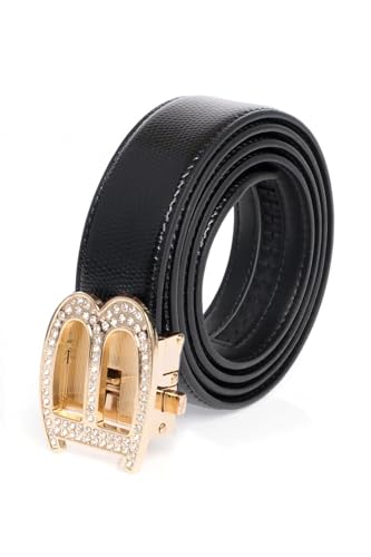 Barabas Men's Rhinestone B Letter Gold Buckle Leather Belt BK810