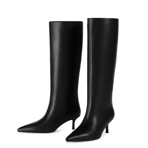 Modatope Knee High Boots Women Kitten Heels Tall Boots Pointed Toe Long Boot for Women3