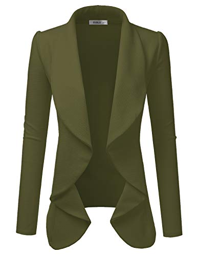Doublju Classic Draped Open Front Blazer for Women with Plus Size Olive X-Large