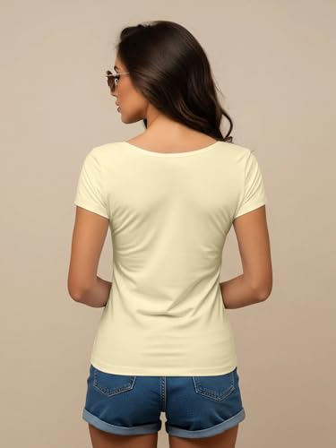 Image of JUNEBERRY Women's Cotton Lycra Regular Fit V- Neck Solid Core Half Sleeve Combo T-Shirt (Pack of 3)