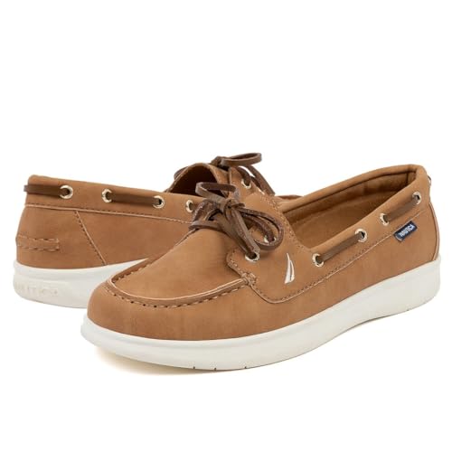 Image of Nautica Women's Casual Boat Shoes, Moc-Toe Loafers with Cushioned Insole, Deck Fashion Sneaker