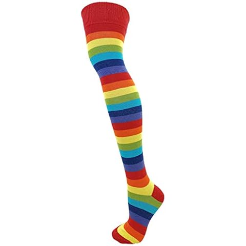 Macahel Thick Striped Over the Knee Socks (Red Rainbow) Cover