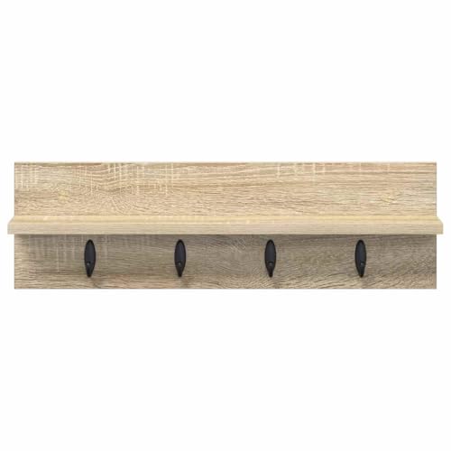 Perchero de pared 60 cm roble Sonoma con ganchos de madera espacio 6