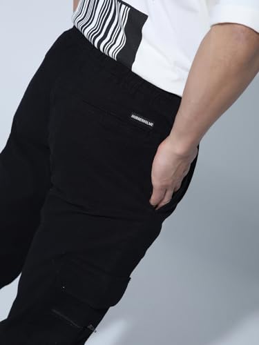 Image of Hubberholme Men's Regular Fit Cotton Trousers, Ankle Length Button & Drawstring Waist Cargo Chinos
